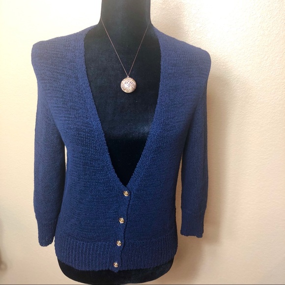 Women's Chap's Navy Blue V-Neck Cardigan - Picture 2 of 3